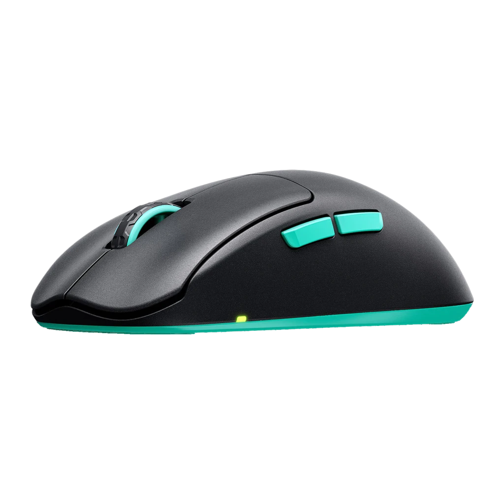 Cherry XTRFY M68 Wireless noir turquoise, vue dessus: molette à détail turquoise, boutons latéraux et logo CHERRY XTRFY - Ítem4