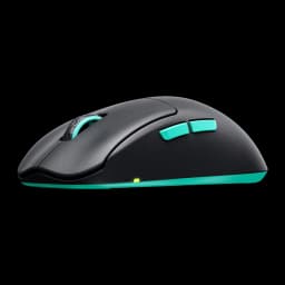 Cherry XTRFY M68 Wireless negro turquesa, vista lateral: botones laterales turquesa, rueda y base turquesa