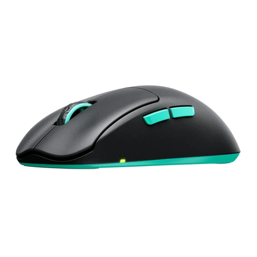 Cherry XTRFY M68 Wireless noir turquoise, vue dessus: molette à détail turquoise, boutons latéraux et logo CHERRY XTRFY - Ítem6