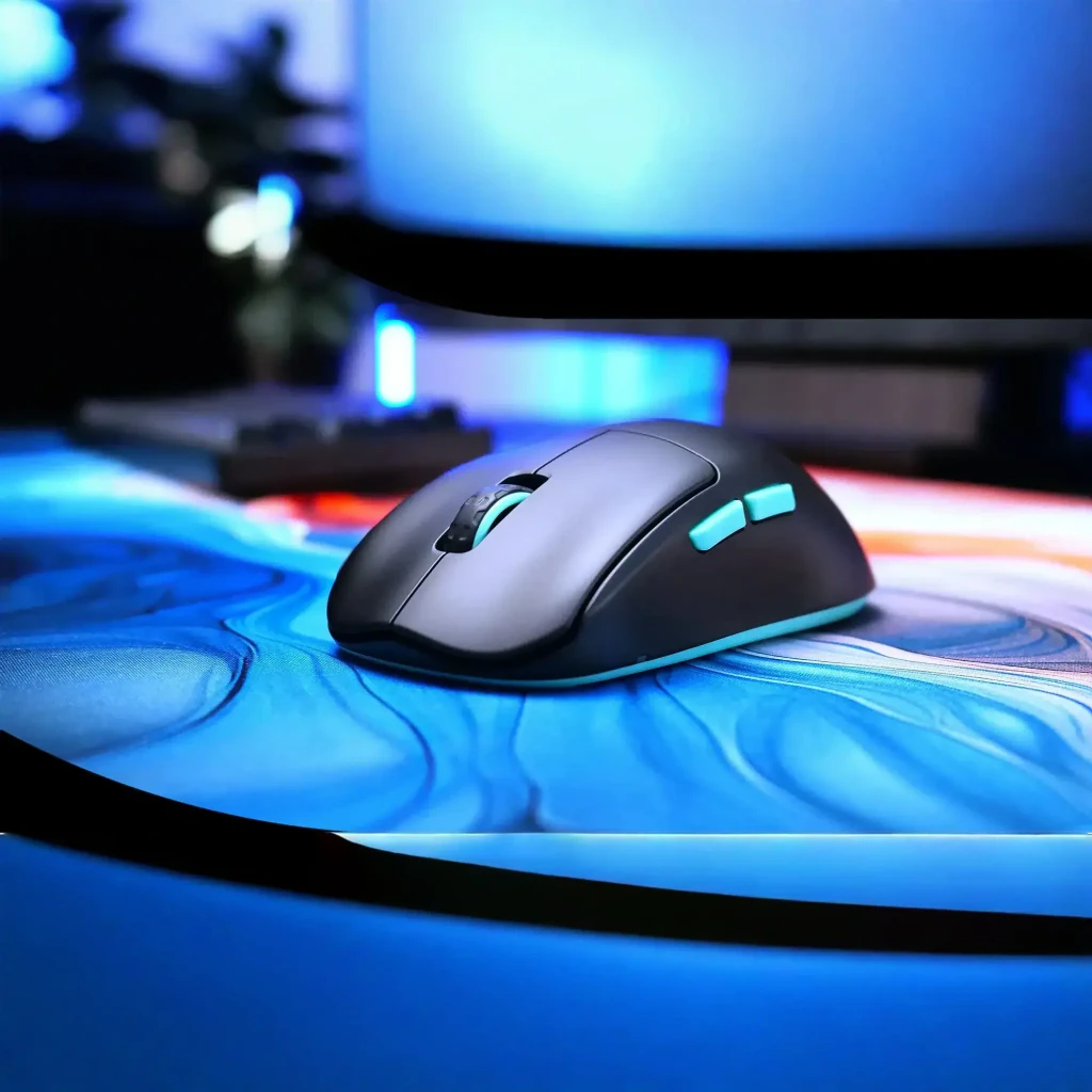 Cherry XTRFY M68 Wireless noir turquoise, vue dessus: molette à détail turquoise, boutons latéraux et logo CHERRY XTRFY - Ítem2