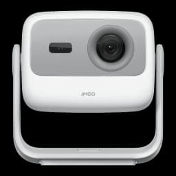 JMGO N1S SE Proyector 32GB blanco, vista frontal: lente óptica central, sensor IR y soporte giratorio inferior