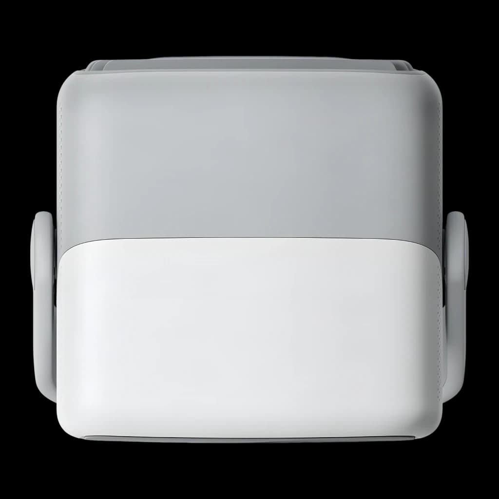 JMGO N1S SE Proyector 32GB Gris, vista superior: cuerpo compacto cuadrado con panel frontal blanco y bisagra lateral