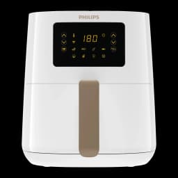 Philips Freidora Aire 5000 Series HD9255/30 4,1L blanco, vista frontal: pantalla táctil dorada y asa dorada
