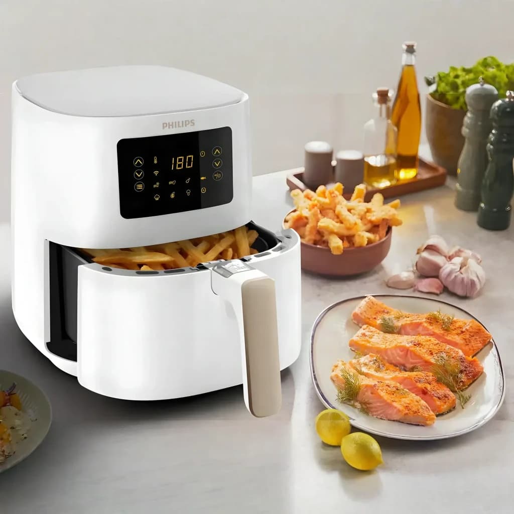 Philips Freidora Aire 5000 Series HD9255/30 4,1L Blanco, uso en cocina: panel táctil a 180°, cesta con patatas fritas