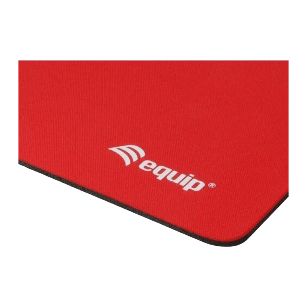Equip Alfombrilla ratón 245013 Roja, detalle esquina: textura tejida roja, logo Equip y borde negro antideslizante