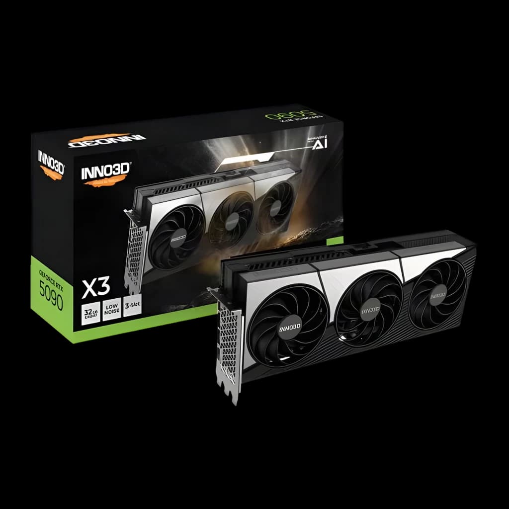 Inno3D GeForce RTX 5060 Ti TWIN X3 OC 8GB negro, vista con caja: tarjeta gráfica y packaging oficial juntos