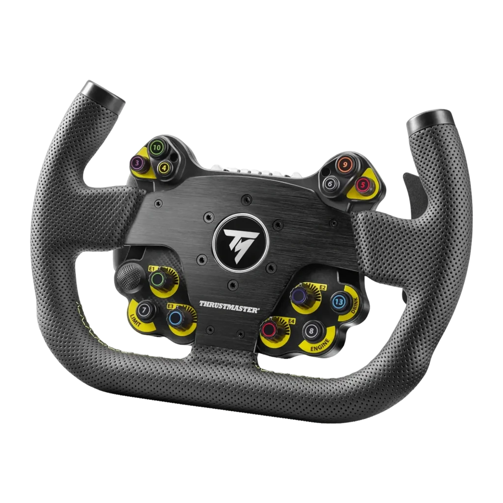 Thrustmaster EVO Racing 31U Leather noir, vue avant: volant avec boutons jaunes, encodeurs et logo TM central - Ítem2