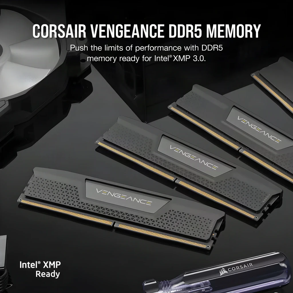 Corsair Vengeance DDR5 48GB SODIMM negro, vista frontal: kit 2x24GB con etiqueta Vengeance DDR5 y contactos dorados - Ítem1