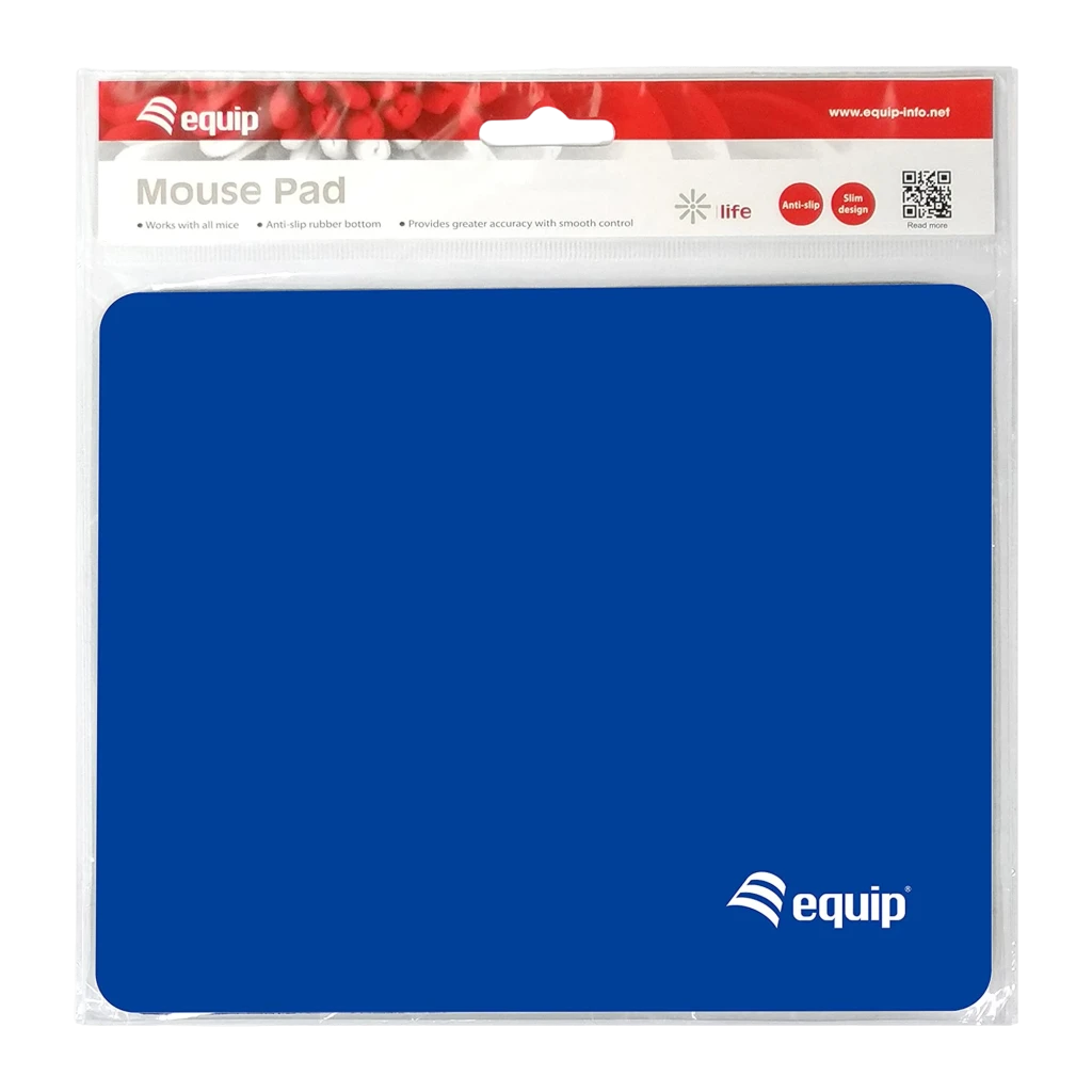 Equip Alfombrilla 245012 azul, vista embalaje: alfombrilla en packaging con cabecera roja y características anti-slip
