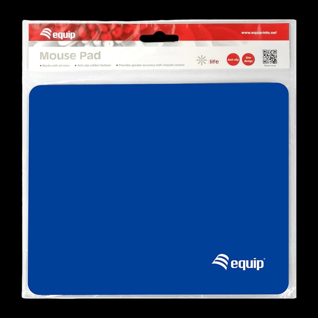 Equip Tapete de rato 245012 azul, vista embalagem: tapete em embalagem de retalho com cabeçalho vermelho e características