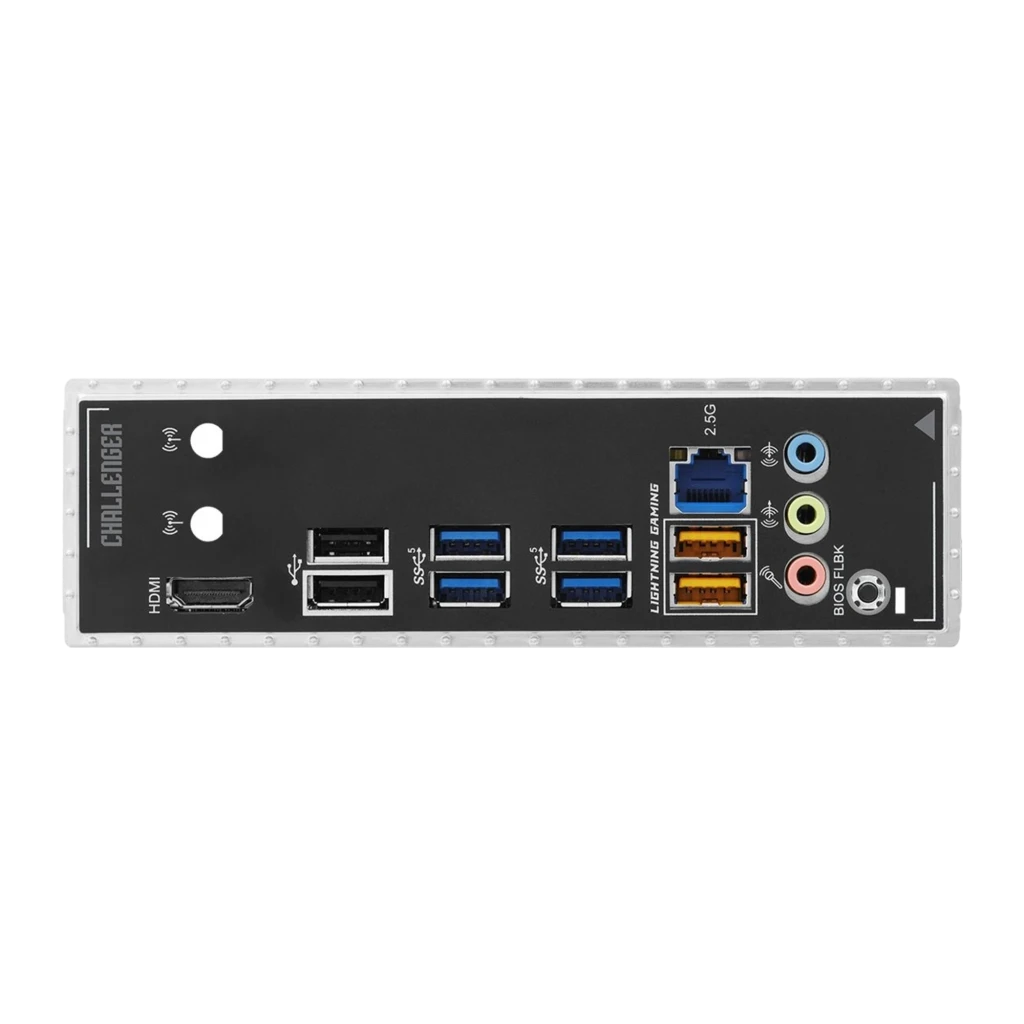 ASRock B850M Challenger Micro ATX 256GB, vue avec boîte: carte mère AM5 en angle aux côtés de son emballage noir et orange - Ítem3