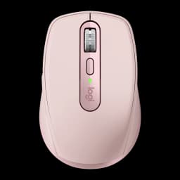 Logitech Rato MX Anywhere 3S Rosa, vista superior: roda de deslocamento metálica, botão central e LED verde visíveis