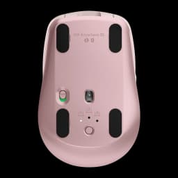 Logitech Rato MX Anywhere 3S Rosa, vista inferior: sensor óptico, botão Easy-Switch, pés deslizantes e logótipo gravado