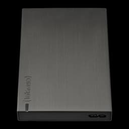 Intenso Memory Board 2TB gris, vue de face: surface brossée, logo Intenso et port USB sur le bord inférieur