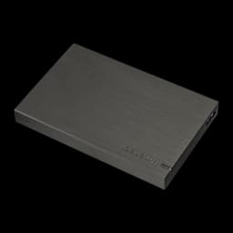 Intenso Memory Board 2TB gris, vue en perspective: angle trois quarts montrant le boîtier brossé et l'épaisseur du côté