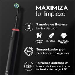 Oral-B Pro 3 3000 CrossAction negro, infografía: cepillo con cabezal y 3 modos de limpieza, temporizador y batería de litio