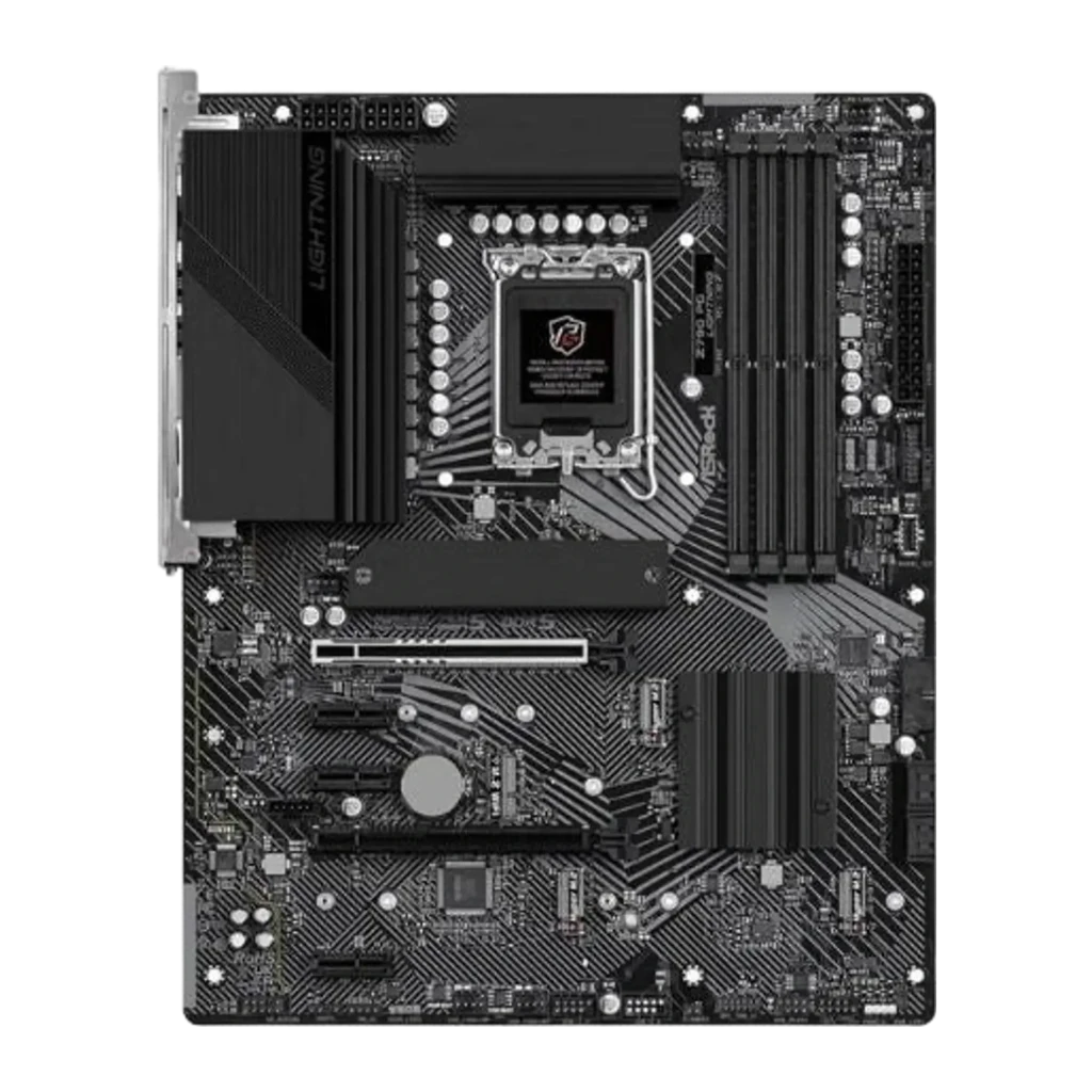 ASRock Z790 PG Lightning 256GB noir, vue de face: carte mère ATX et boîte Phantom Gaming avec logo illuminé - Ítem1