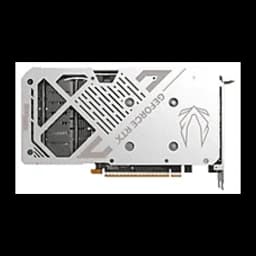 ZOTAC GeForce RTX 5060 Twin Edge OC 8GB Blanche, vue arrière: backplate blanc avec grilles, logo GeForce RTX et connecteur