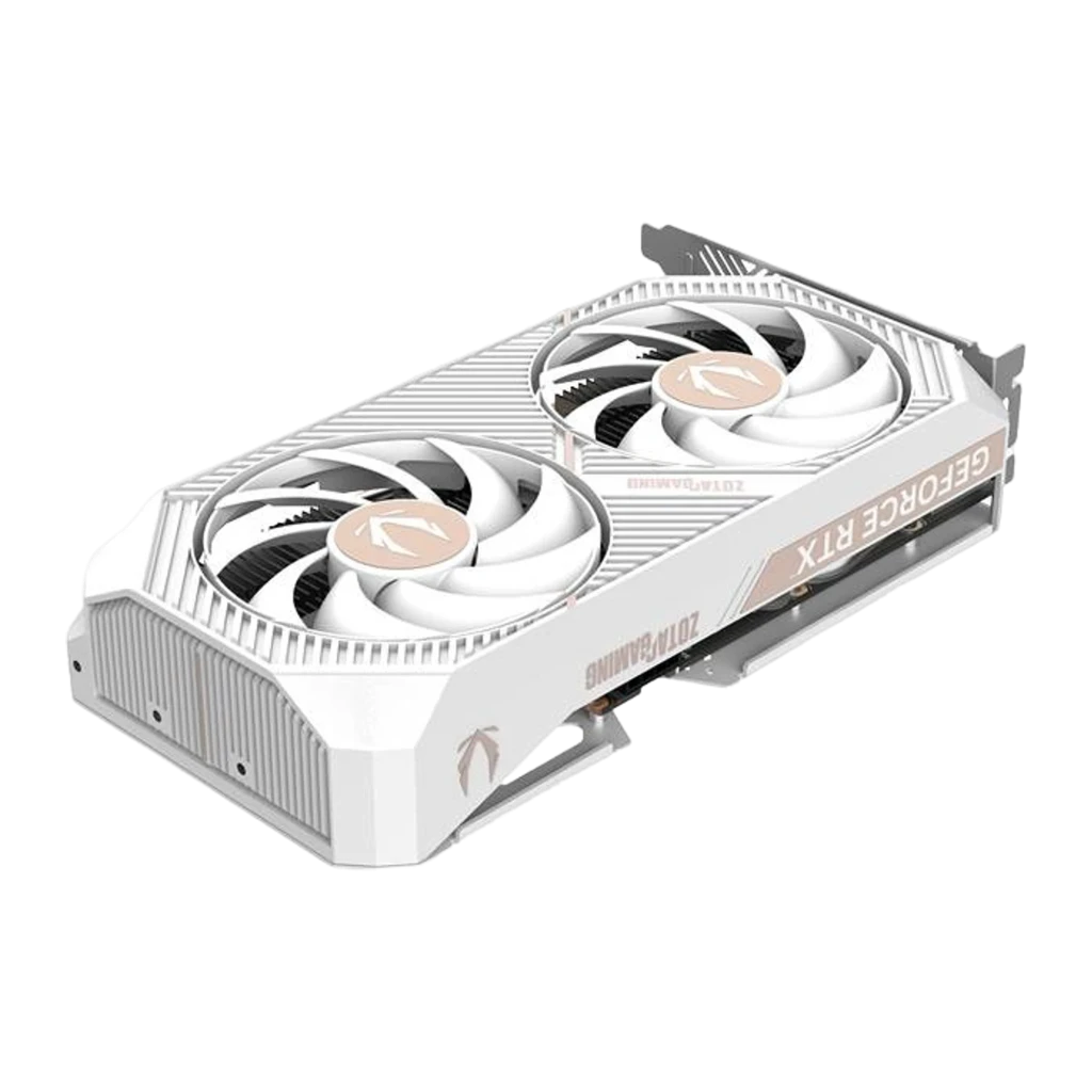 ZOTAC GeForce RTX 5060 Twin Edge OC 8GB Blanche, vue principale: carte et boîte, deux ventilateurs, finition blanche - Ítem3