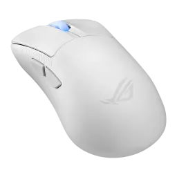 ASUS ROG Keris II Ace Wireless blanc, perspective droite: logo ROG sur le flanc et surface mate mise en valeur