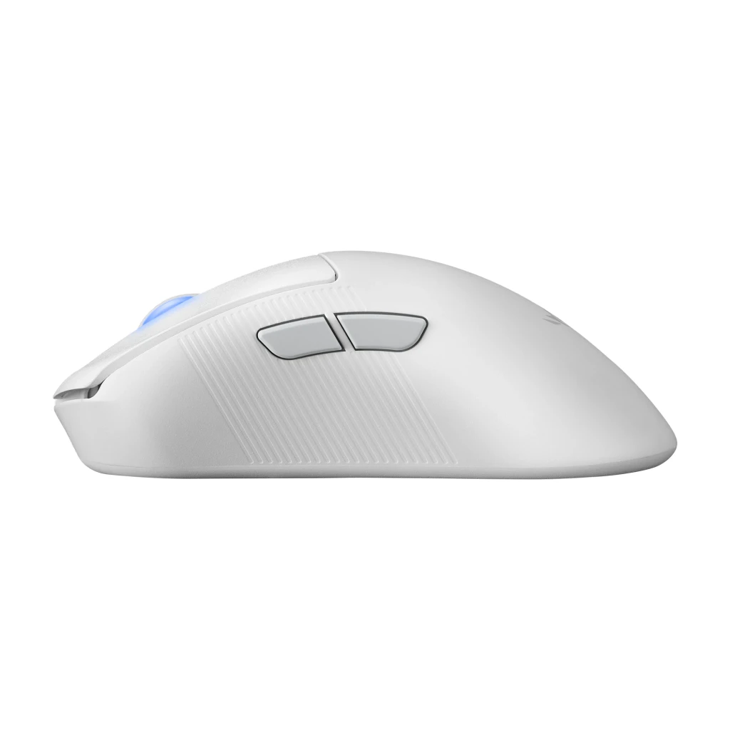 ASUS ROG Keris II Ace Wireless Blanc, vue du dessus: molette éclairée en bleu et logo ROG sur corps blanc - Ítem7
