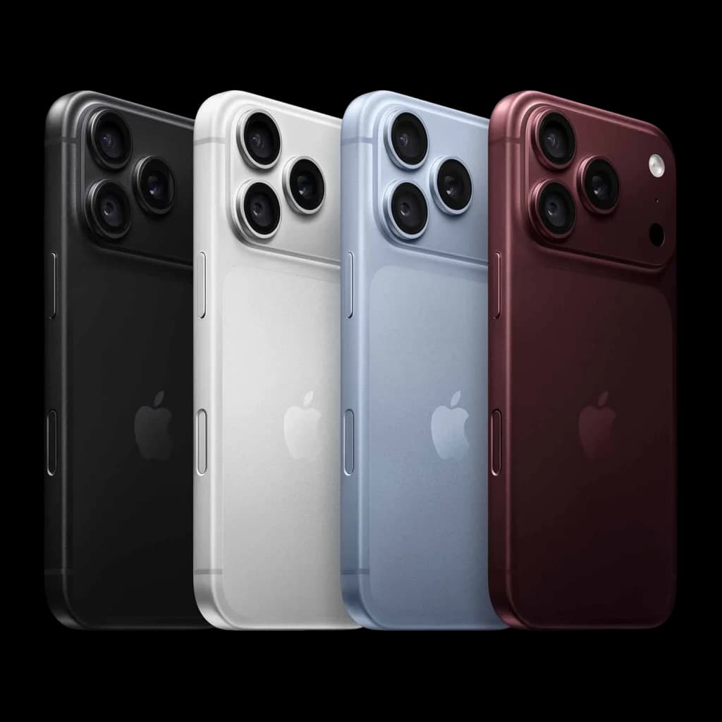 iPhone 18 Pro Max 512GB Negro con triple cámara trasera, módulo elevado, bordes curvos y acabado mate; también en plata, azul y burdeos brillante