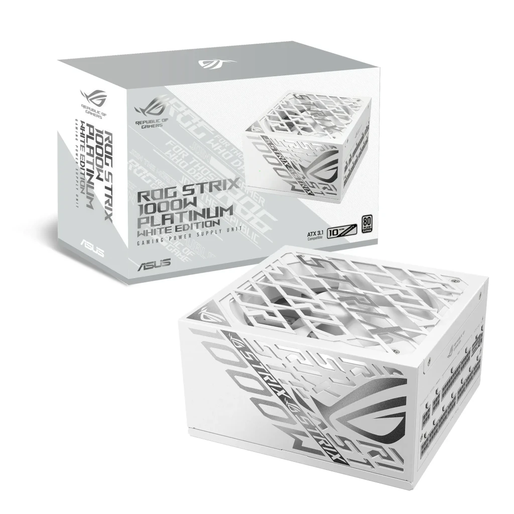 ASUS Fuente de alimentación ROG Strix 1000P White Edition 1000 W 80+ Platinum Modular ATX 3.1 - vue de face