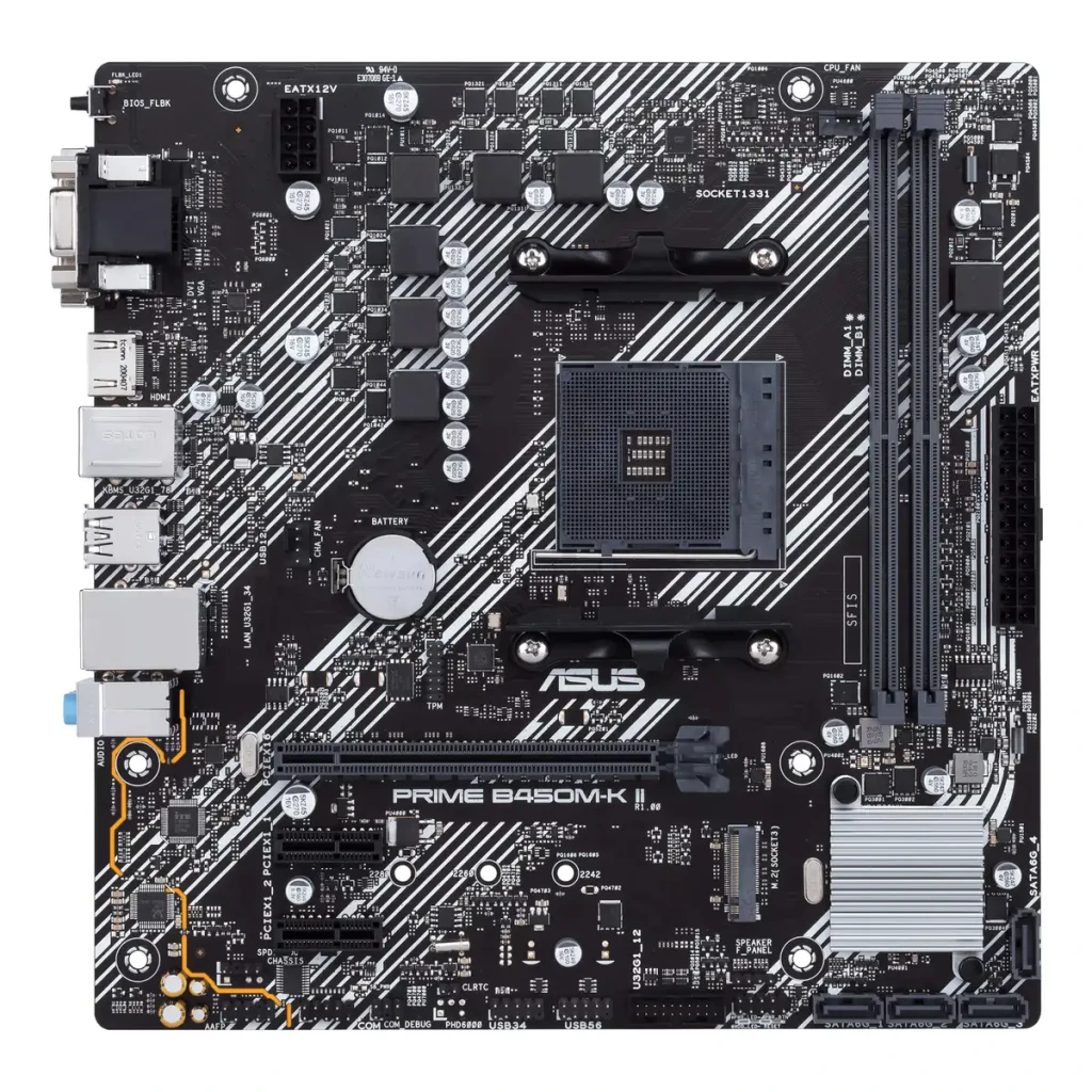 ASUS Placa base PRIME B450M-K II preto - detalhe