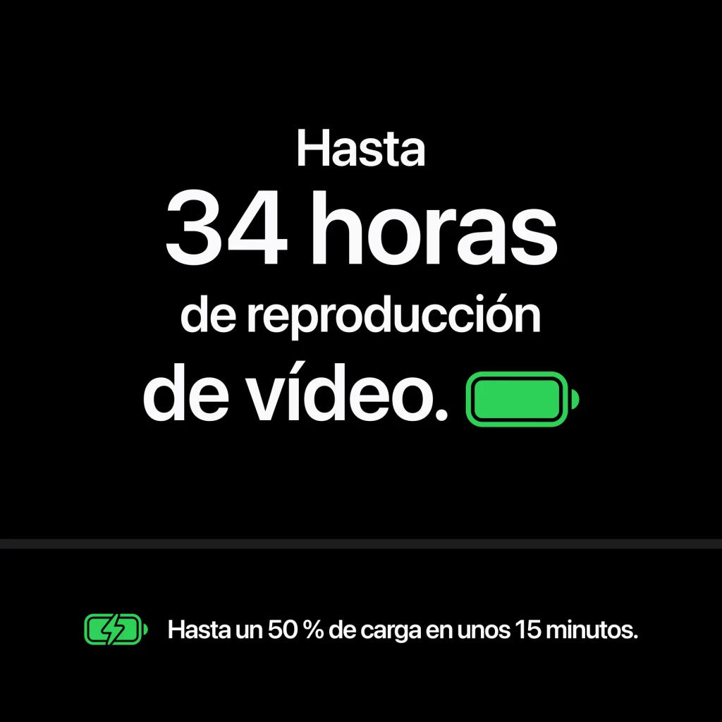 iPhone 18 Pro 256GB Negro, pantalla OLED 6,3 pulgadas 120Hz; destaca batería con hasta 34 horas de video y carga rápida al 50% en 15 minutos