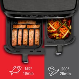 Tefal Doppel-Heißluft-Fritteuse, rechteckig, Display, Touch-Funktion, 11 l Fassungsvermögen, minimal gris - control táctil