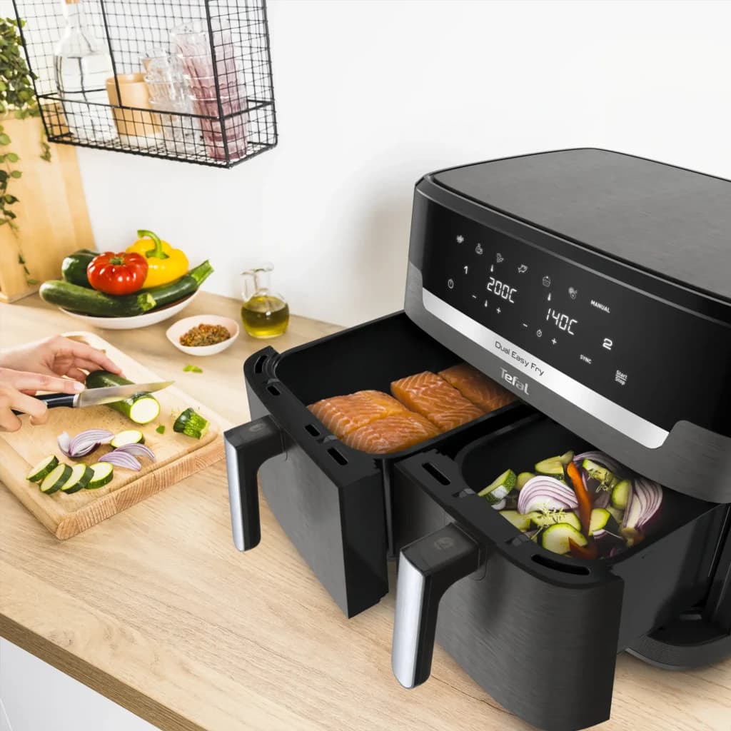 Tefal Doppel-Heißluft-Fritteuse, rechteckig, Display, Touch-Funktion, 11 l Fassungsvermögen, minimal gris para freidoras 2