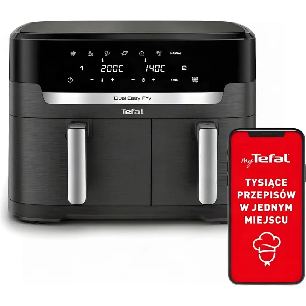 Tefal Doppel-Heißluft-Fritteuse, rechteckig, Display, Touch-Funktion, 11 l Fassungsvermögen, minimal gris - tipo de