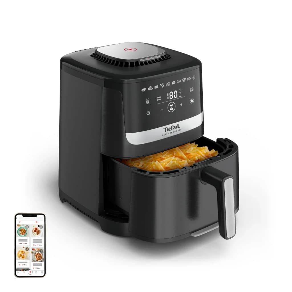 Tefal Freidora de aire Easy Fry Silence XL EY5528 5 L Negro/Acero inoxidable - capacidad = 5 L | cabe una comida completa