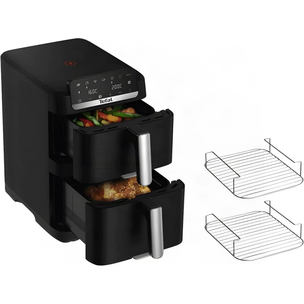 Tefal Freidora de aire EY7568 Easy Fry Crispy negro - capacidad = 10 L (construcción doble) | formato de dos cestas apiladas