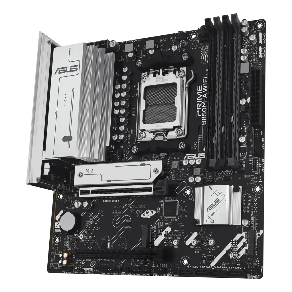 ASUS Placa base PRIME B850M-A WIFI Socket AM5 Micro-ATX DDR5 negro - ranuras de almacenamiento = 3 M.2 + 4 SATA III (7