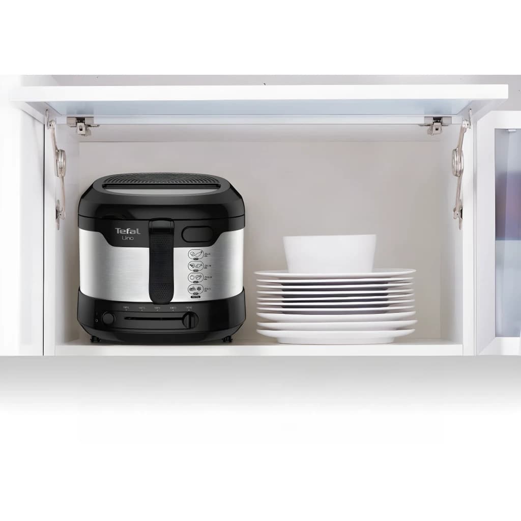 Tefal Freidora Uno FF215D Acero inoxidable/Negro - cesta y cubeta con capa antiadherente + sistema de drenaje | facilita