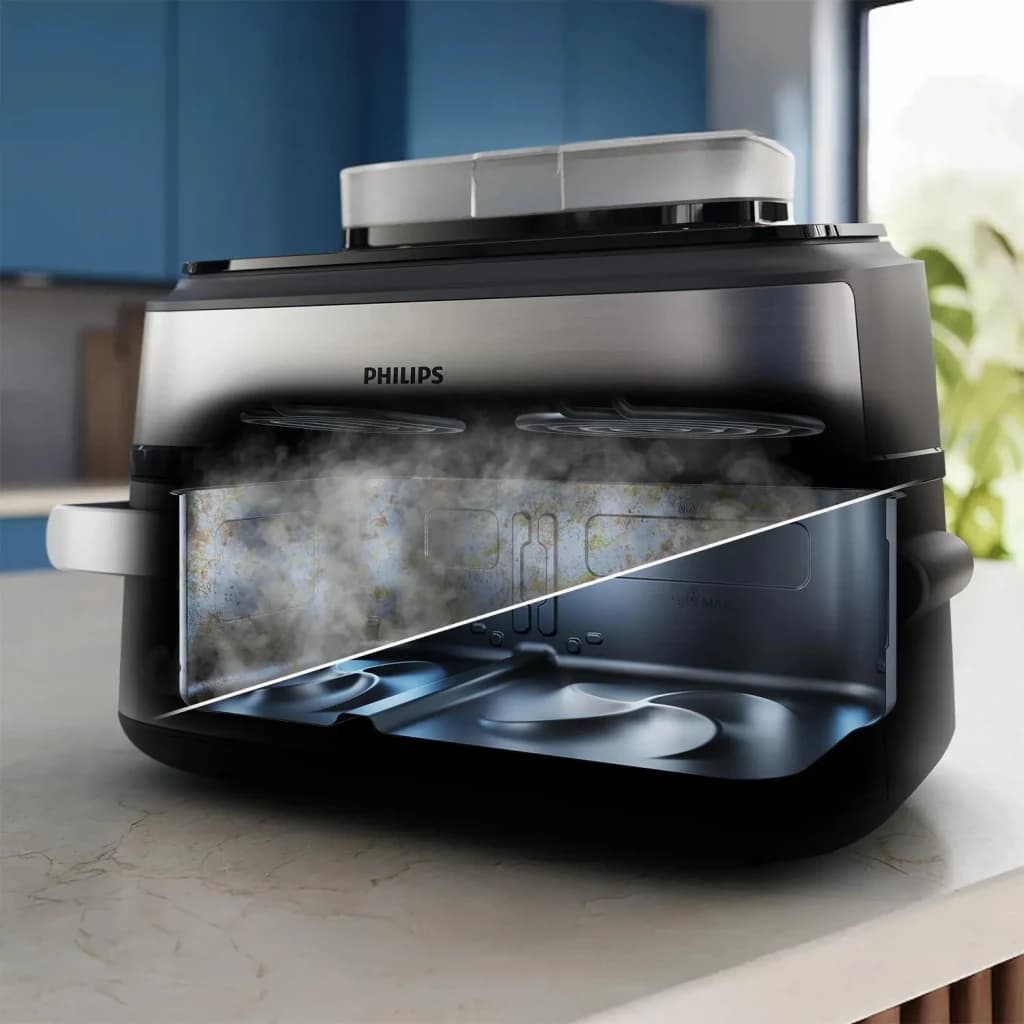 Philips Freidora de aire Airfryer NA565/02 9,5 L 2750 W Plateado/Negro - revestimiento interior = Cerámico | resiste mejor el