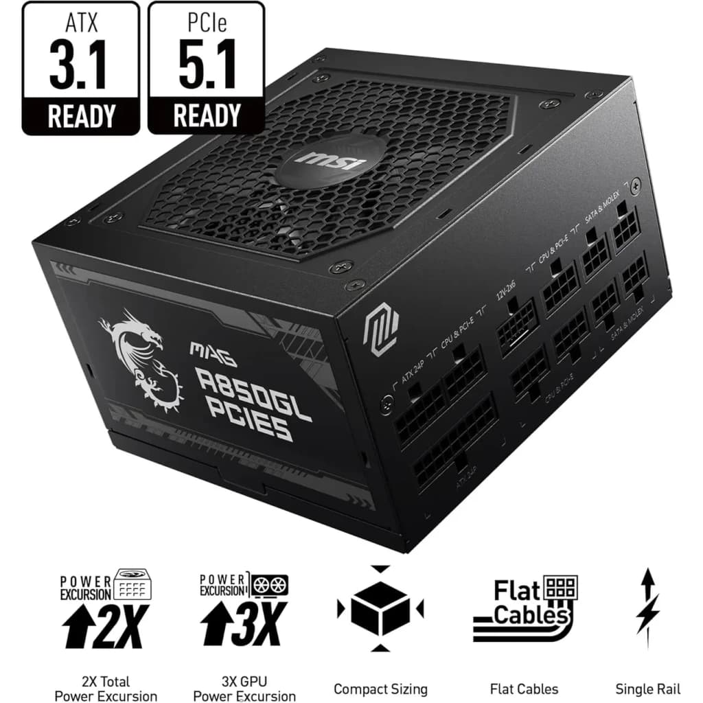 MSI Fuente de alimentación MAG A850GL PCIe 5 II 850W 80 Plus Gold Modular - detalhe 5