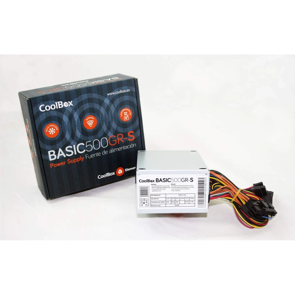 CoolBox Fuente de alimentación SFX Basic 500GR-S 500W blanco - tipo de cableado = No modular | todos los cables van fijos a