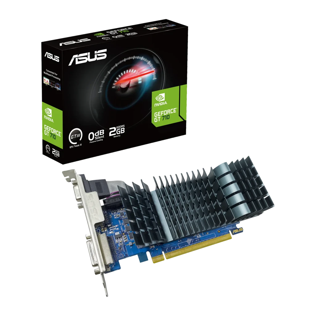 ASUS Tarjeta Gráfica GeForce GT 710 EVO 2 GB GDDR5 negro - refrigeración = Pasiva (sin ventilador) | no hace ruido mecánico