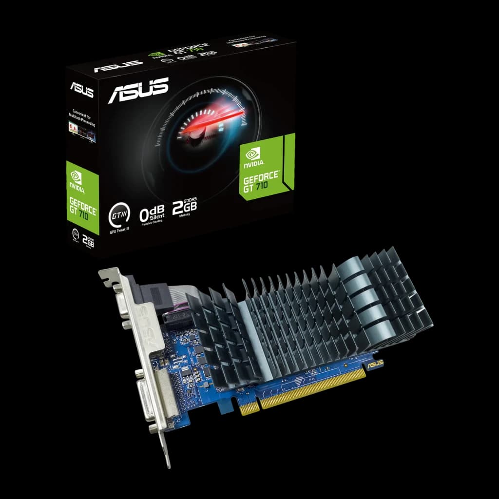 ASUS Tarjeta Gráfica GeForce GT 710 EVO 2 GB GDDR5 negro - refrigeración = Pasiva (sin ventilador) | no hace ruido mecánico