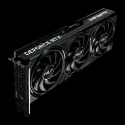 Palit GeForce RTX 5070 Infinity 3 12GB negra, vista lateral con bracket: puertos HDMI y DP en bracket perforado y conectores