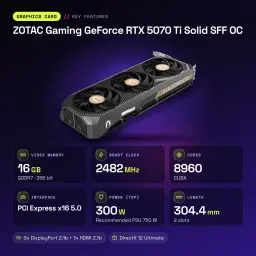 Carte graphique ZOTAC Gaming GeForce RTX 5070 Ti Solid SFF OC - caractéristiques