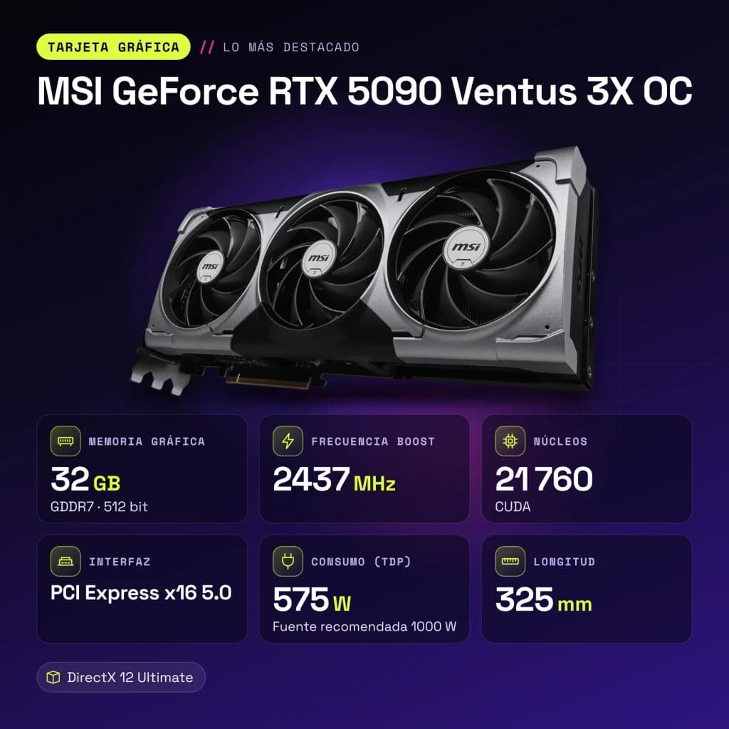 Tarjeta gráfica MSI GeForce RTX 5090 Ventus 3X OC 32GB GDDR7 - características