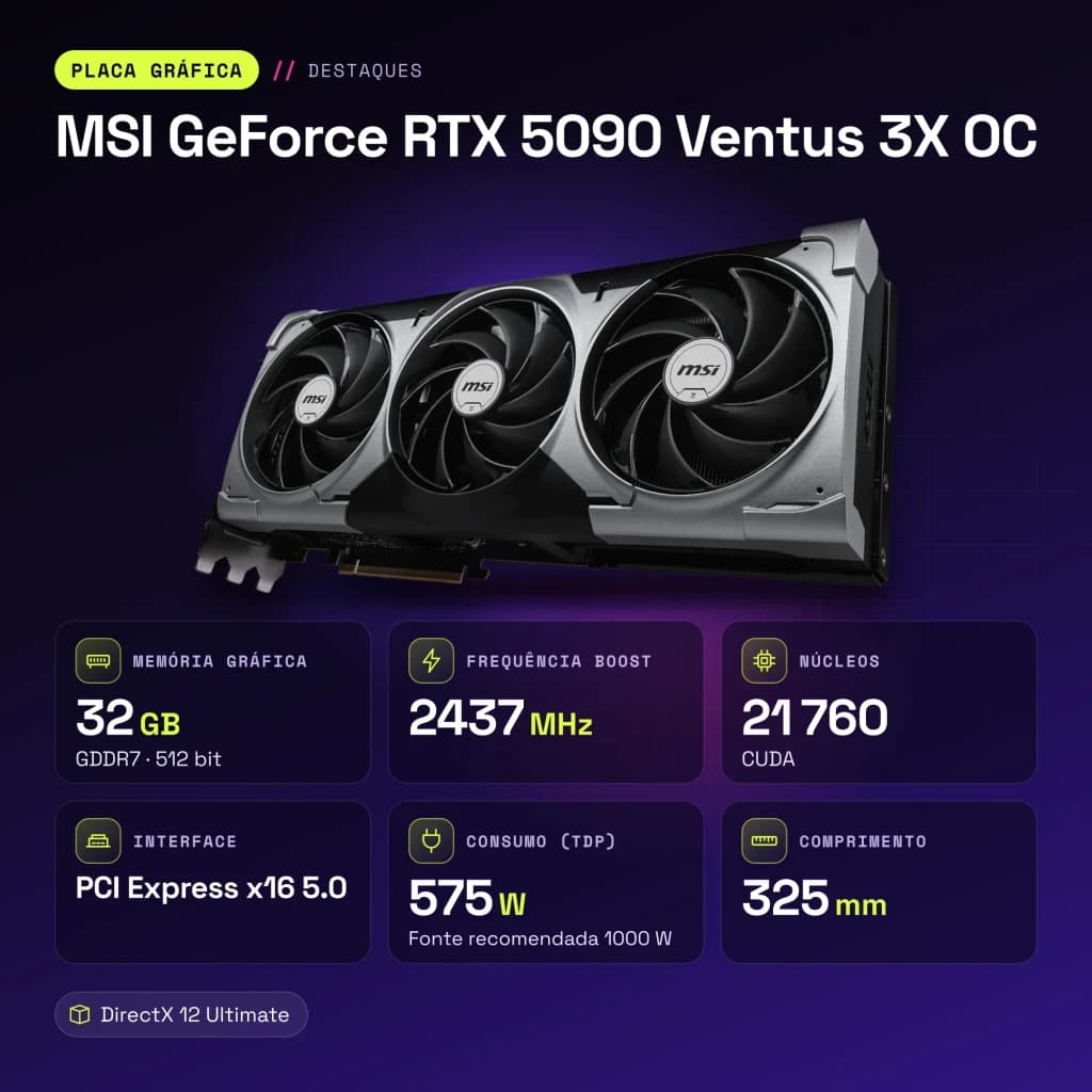 Tarjeta gráfica MSI GeForce RTX 5090 Ventus 3X OC 32GB GDDR7 - características