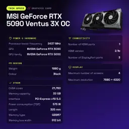 Tarjeta gráfica MSI GeForce RTX 5090 Ventus 3X OC 32GB GDDR7 - características