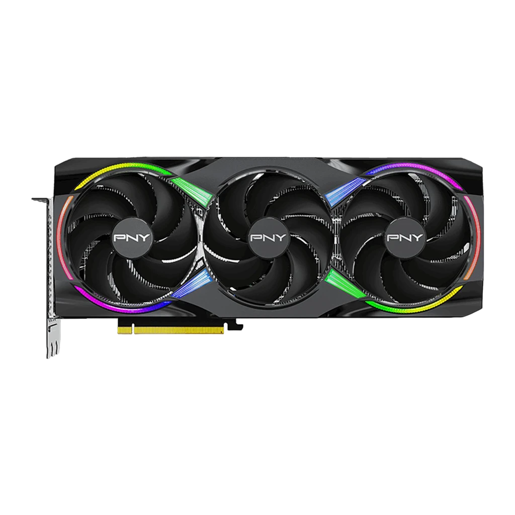 PNY GeForce RTX 5080 ARGB OC negra, tarjeta y caja: packaging con especificaciones 16GB GDDR7 OC junto a la GPU - Ítem1