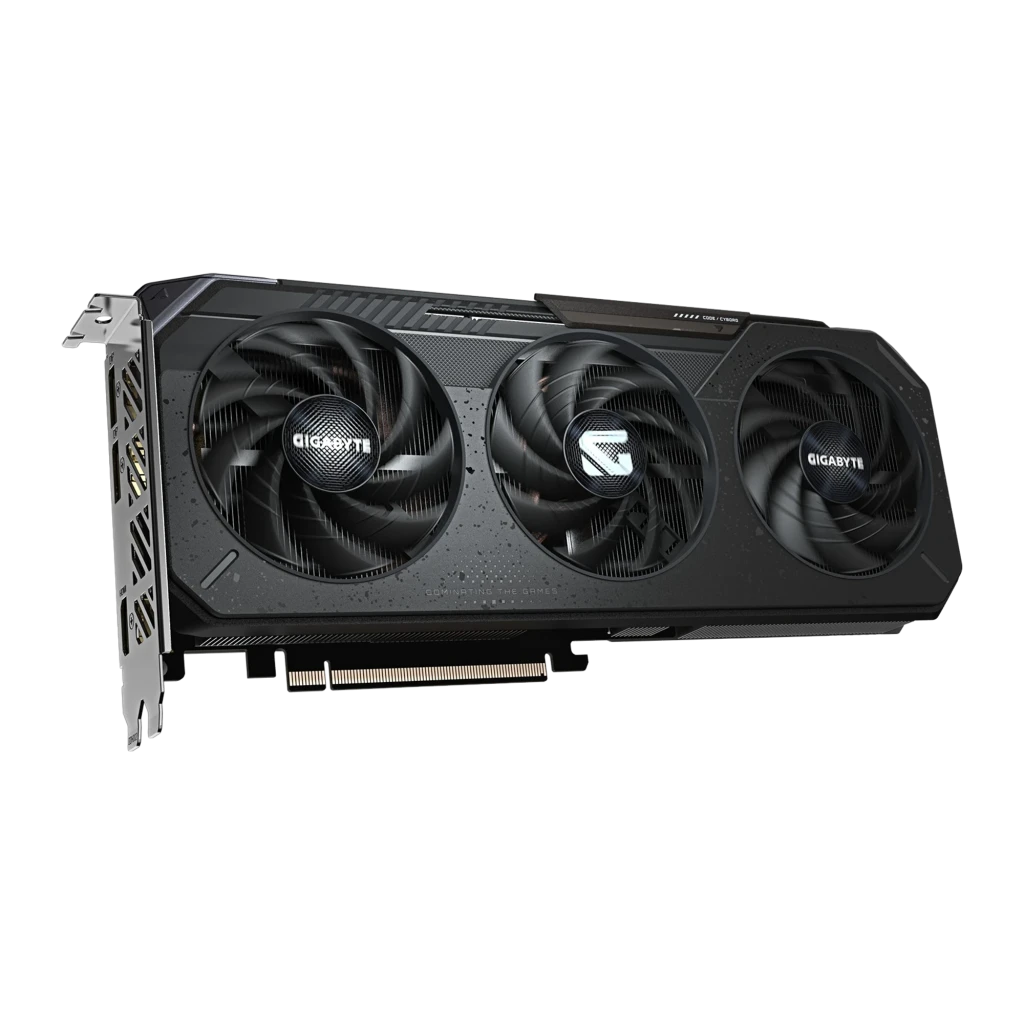 Gigabyte Radeon RX 9060 XT Gaming OC 16GB noir, kit avec boîte: carte en angle montrant les connecteurs DisplayPort et HDMI - Ítem1