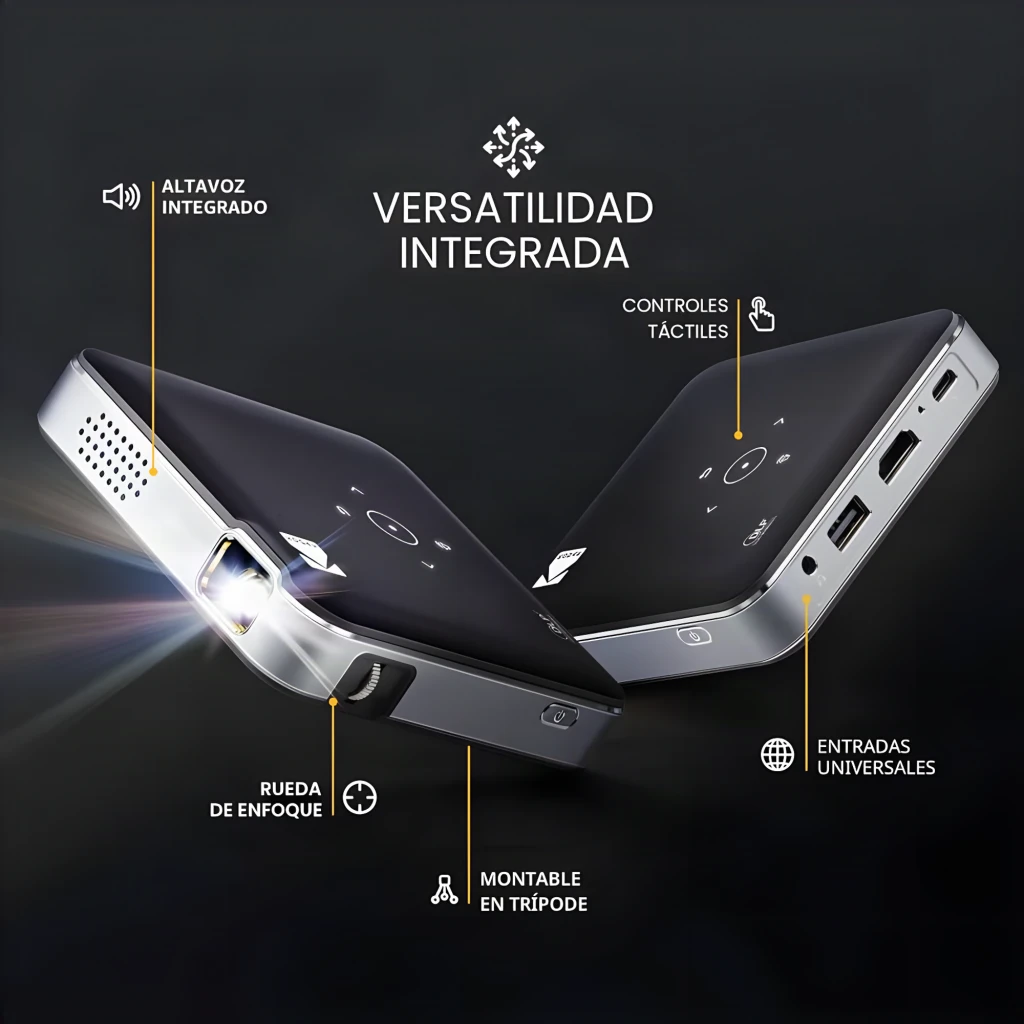 Kodak Luma 150 preto, vista frontal em ângulo: lente azul iluminada, altifalante lateral e controlos tácteis superiores - Item3