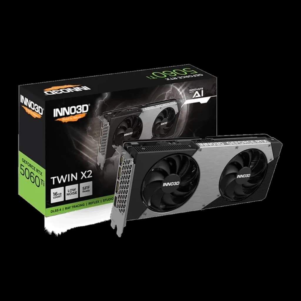 Inno3D GeForce RTX 5060 Ti Twin X2 OC 8GB noir gris, produit avec boîte: carte graphique double ventilateur et emballage